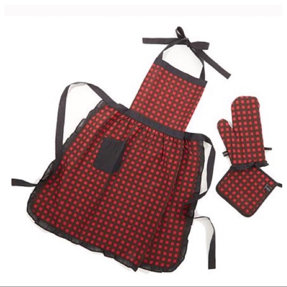 Colleen Lopez Plaid Apron Set Red Black - Picture 4 of 4